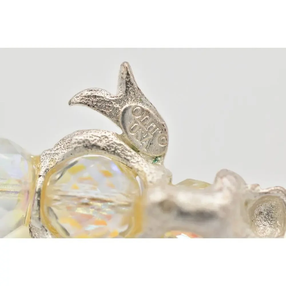 Olit Vintage Crystal Snowman Pin Brooch Tie Tac Aurora Borealis Signed BinAL